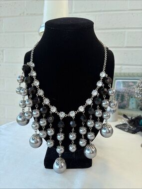 Silver Pearl Drop Statement Necklace - Women Jewelry